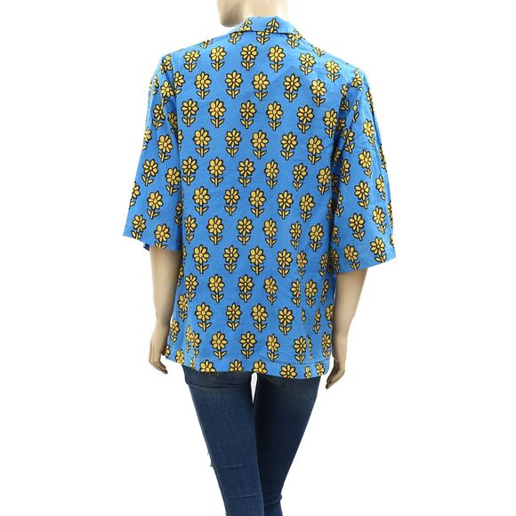 Rhode Resort Carl Printed Cotton-Voile Blouse Shirt Top Cotton Blue XS 215044 - Picture 6 of 8